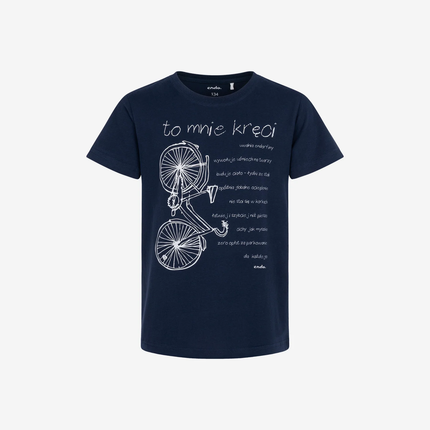 T-shirt z krótkim rękawem dla chłopca, z motywem rowerowym, granatowy 9-13 lat