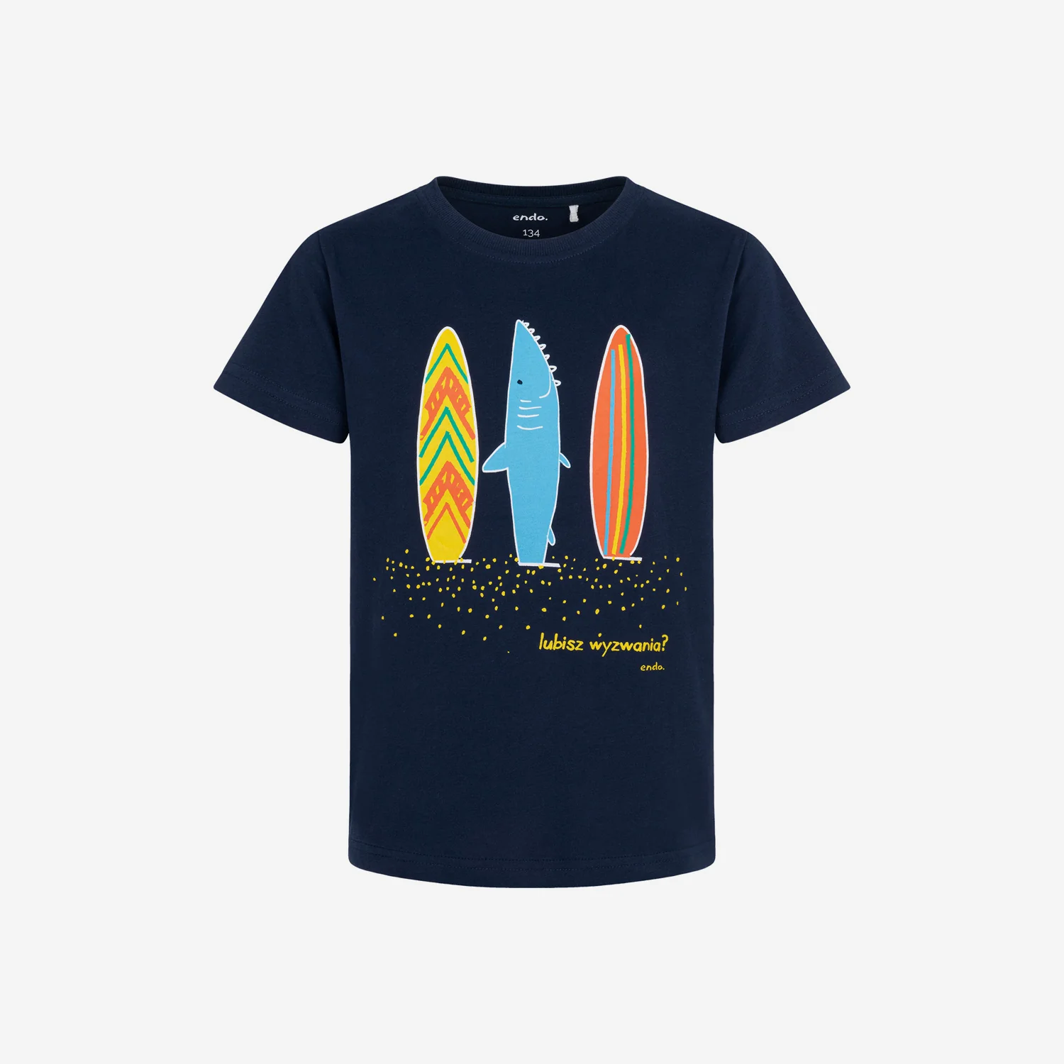 T-shirt z krótkim rękawem dla chłopca, z motywem surffingowym, granatowy 9-13 lat