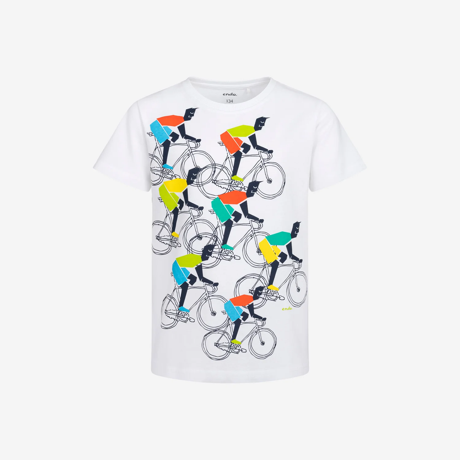 T-shirt z krótkim rękawem dla chłopca, z rowerzystami, biały 9-13 lat