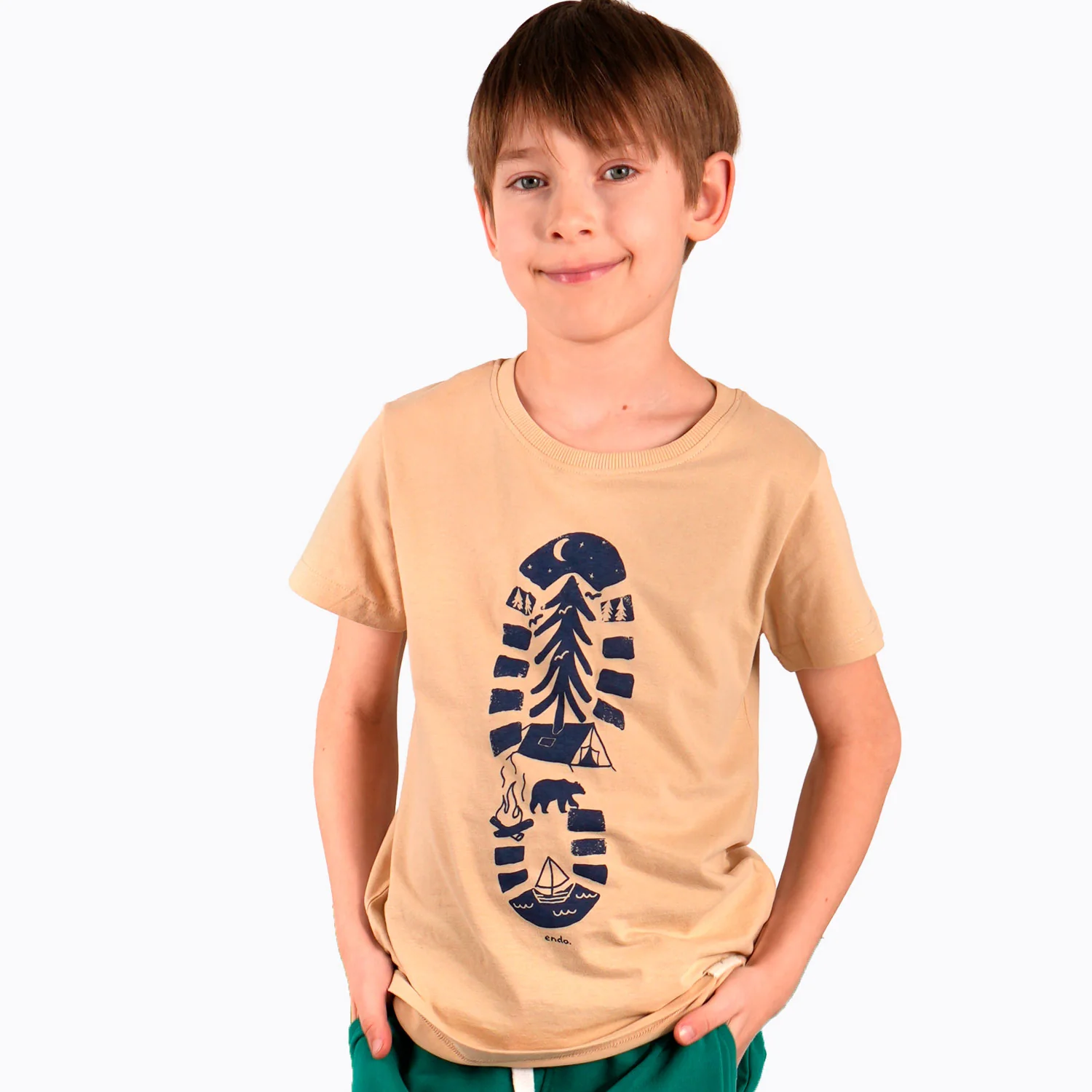 T-shirt z krótkim rękawem dla chłopca, z traperem, beżowy 9-13 lat - Image 3