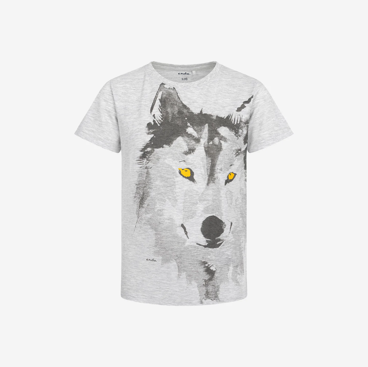 T-shirt z krótkim rękawem dla chłopca, z wilkiem, szary 3-8 lat