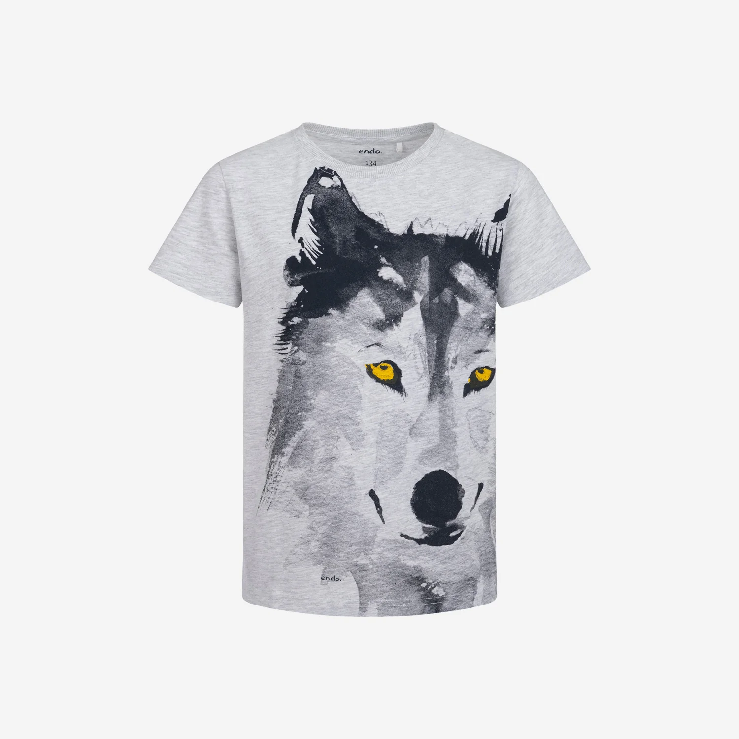 T-shirt z krótkim rękawem dla chłopca, z wilkiem, szary 9-13 lat