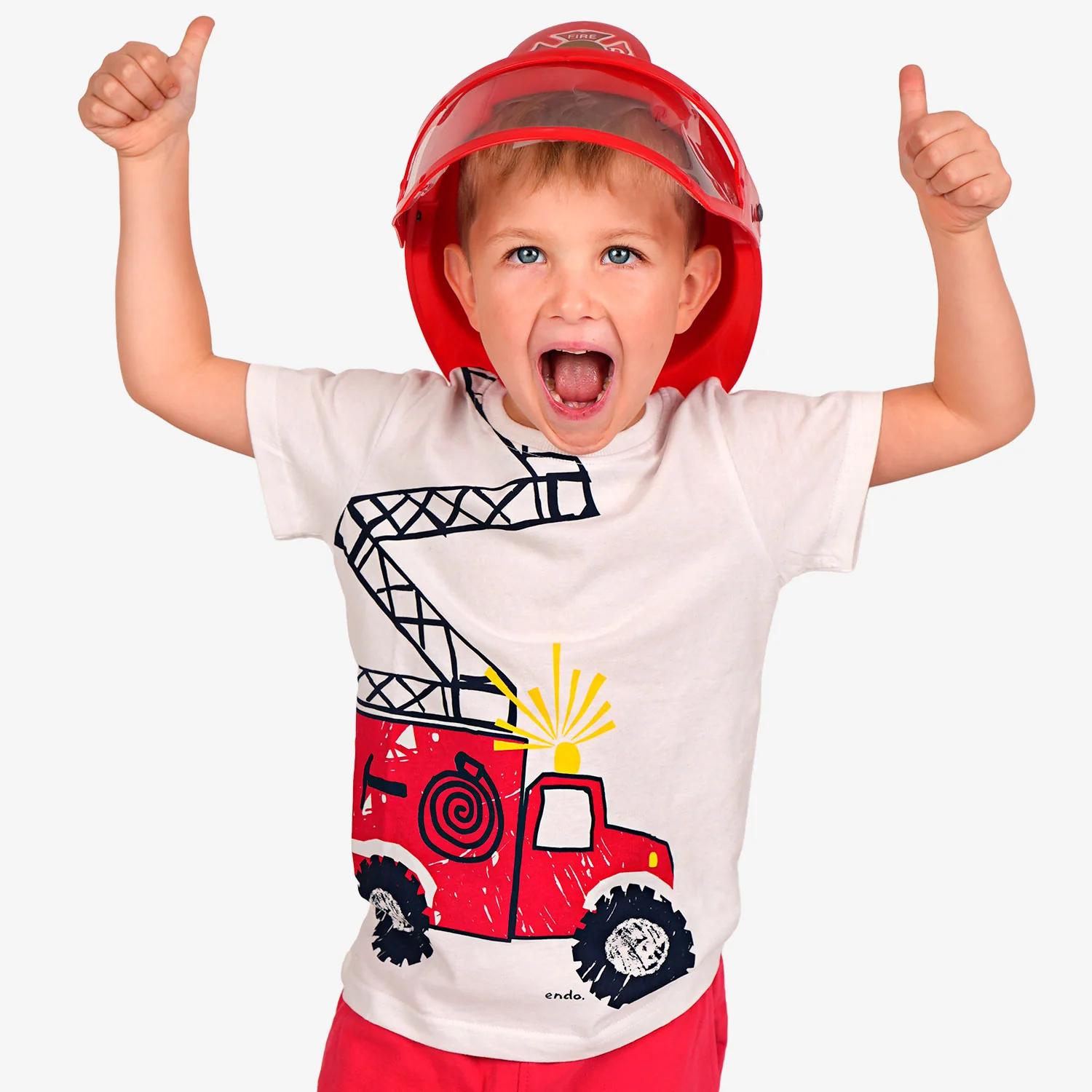 T-shirt z krótkim rękawem dla chłopca, z wozem strażackim 3-8 lat - Image 3