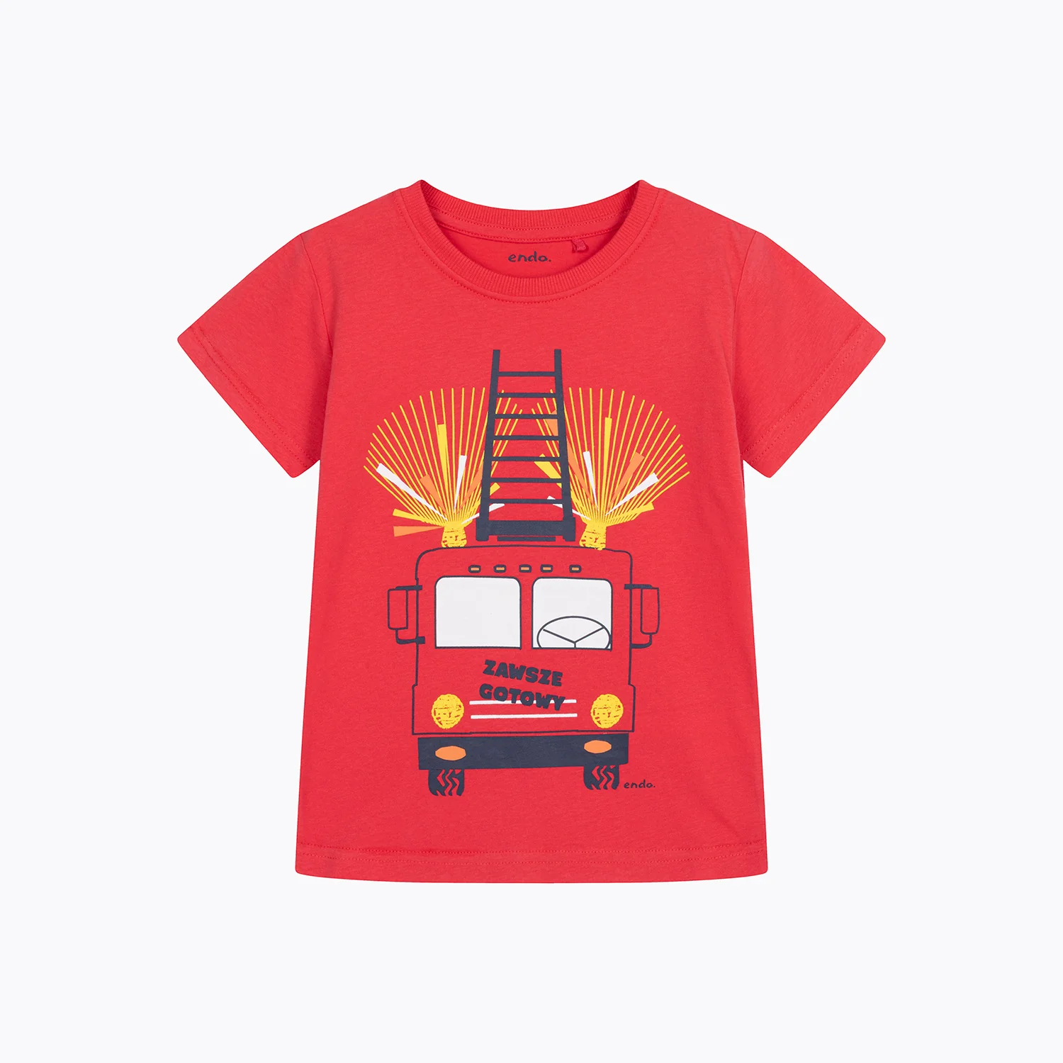 T-shirt z krótkim rękawem dla chłopca, z wozem strażackim, czerwony 2-6 lat