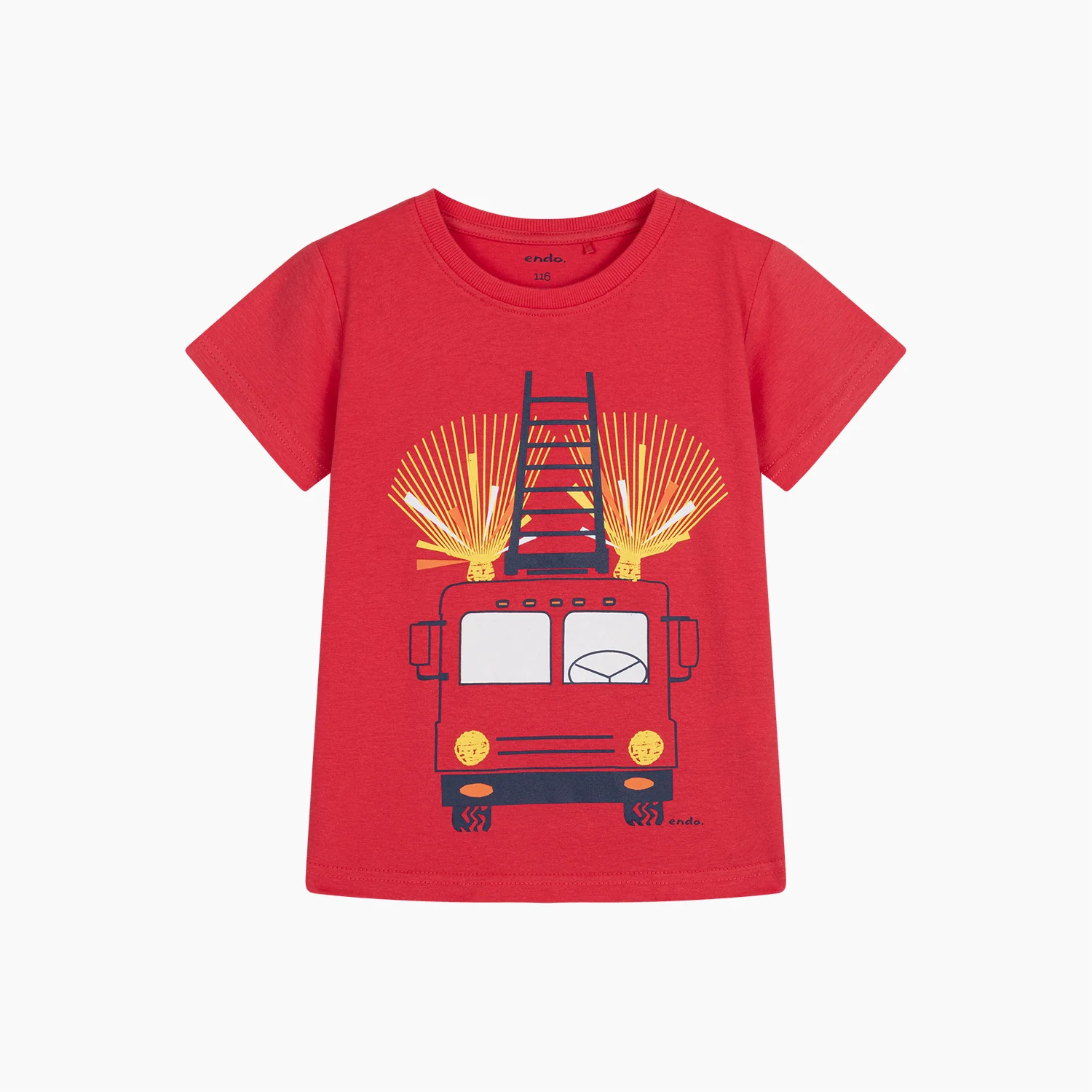 T-shirt z krótkim rękawem dla chłopca, z wozem strażackim, czerwony 2-6 lat