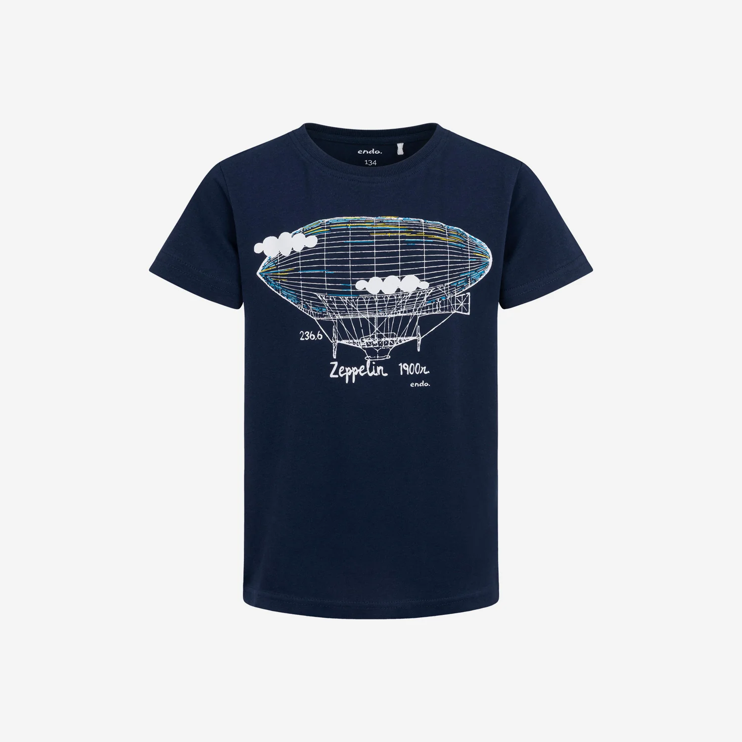 T-shirt z krótkim rękawem dla chłopca, z zeppelinem, granatowy 9-13 lat