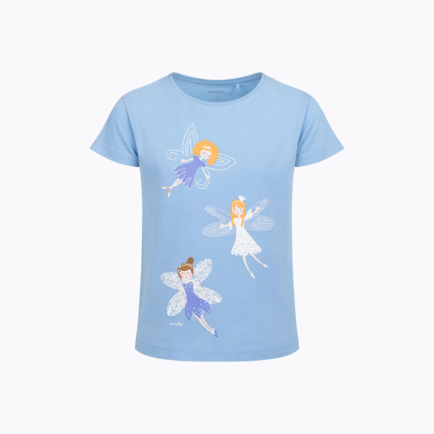 T-shirt z krótkim rękawem dla dziewczynki, z wróżkami, niebieski 3-8 lat