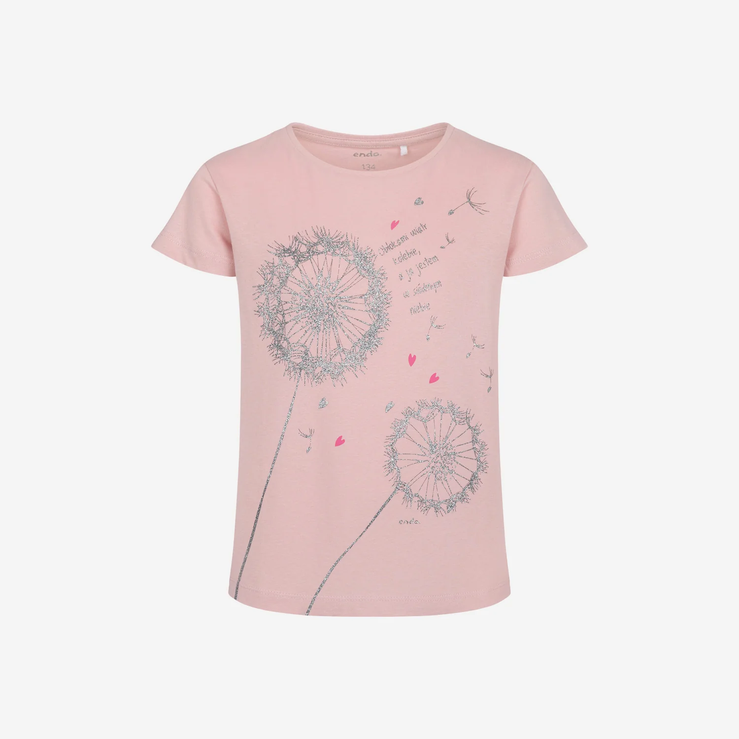 T-shirt z krótkim rękawem dla dziewczynki, z dmuchawcami, różowy 9-13 lat