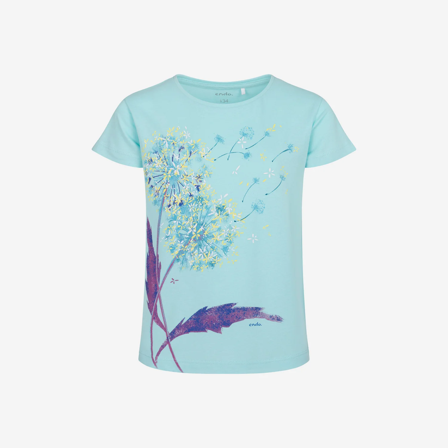 T-shirt z krótkim rękawem dla dziewczynki, z dmuchawcem, niebieski 9-13 lat
