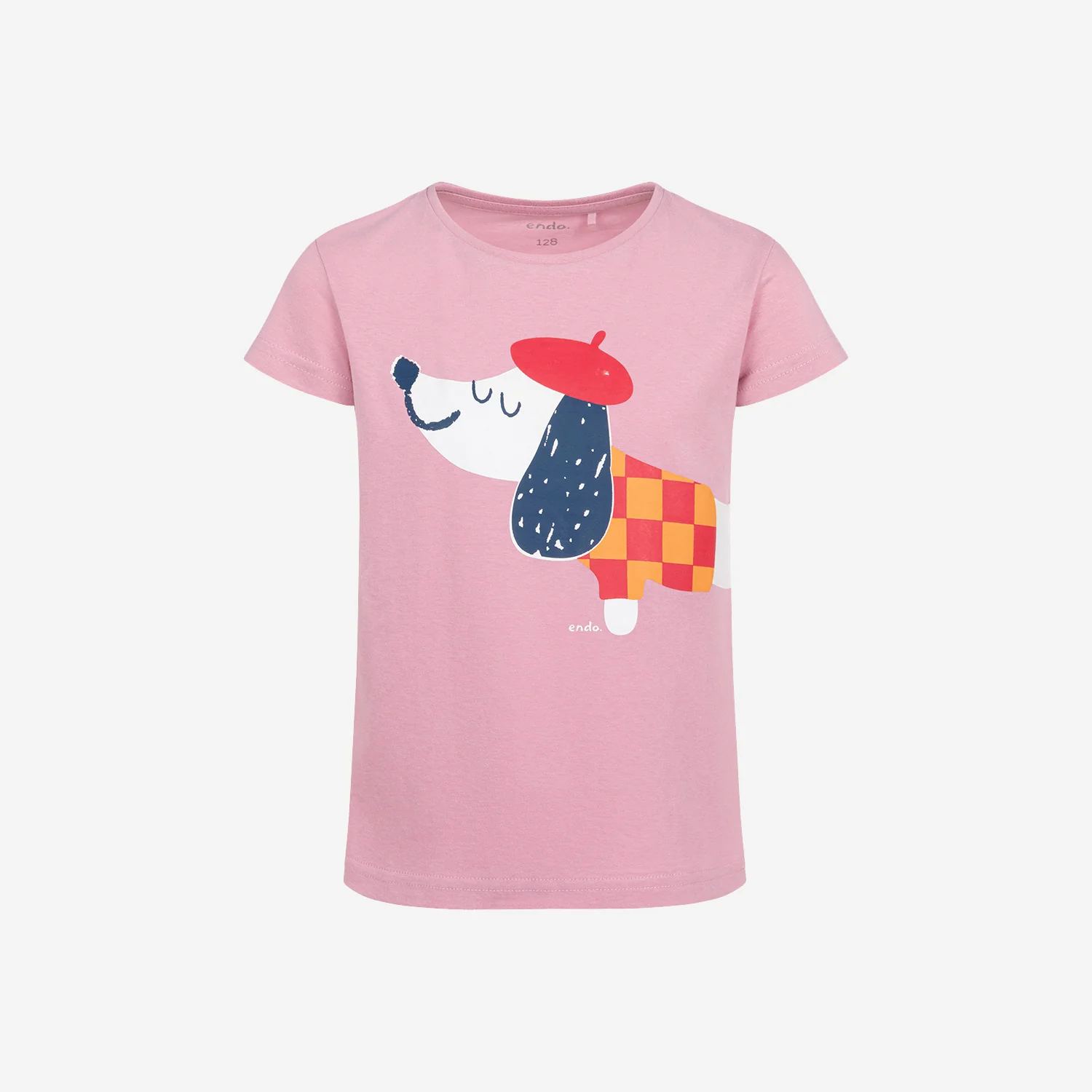 T-shirt z krótkim rękawem dla dziewczynki, z francuskim pieskiem, różowy 3-8 lat