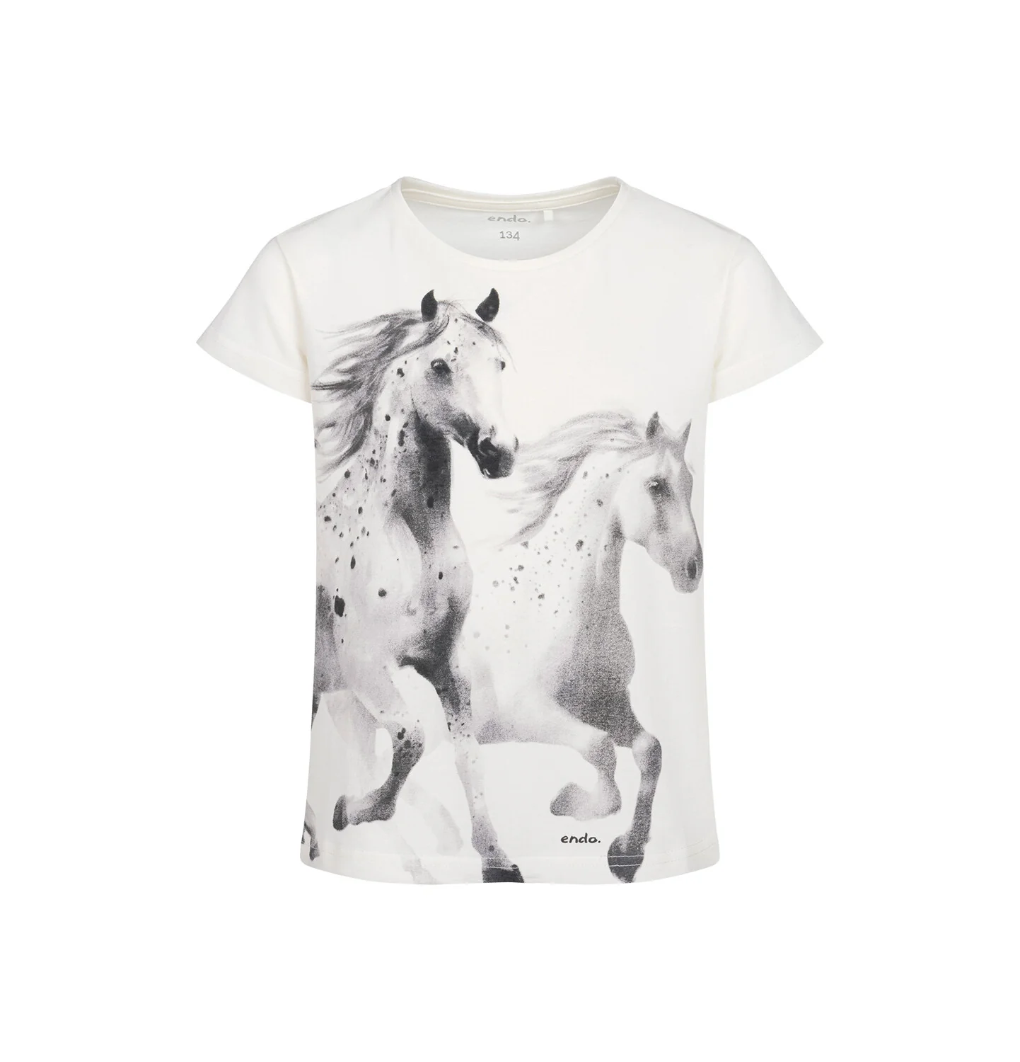 T-shirt z krótkim rękawem dla dziewczynki, z koniami, kremowy 9-13 lat - Image 2