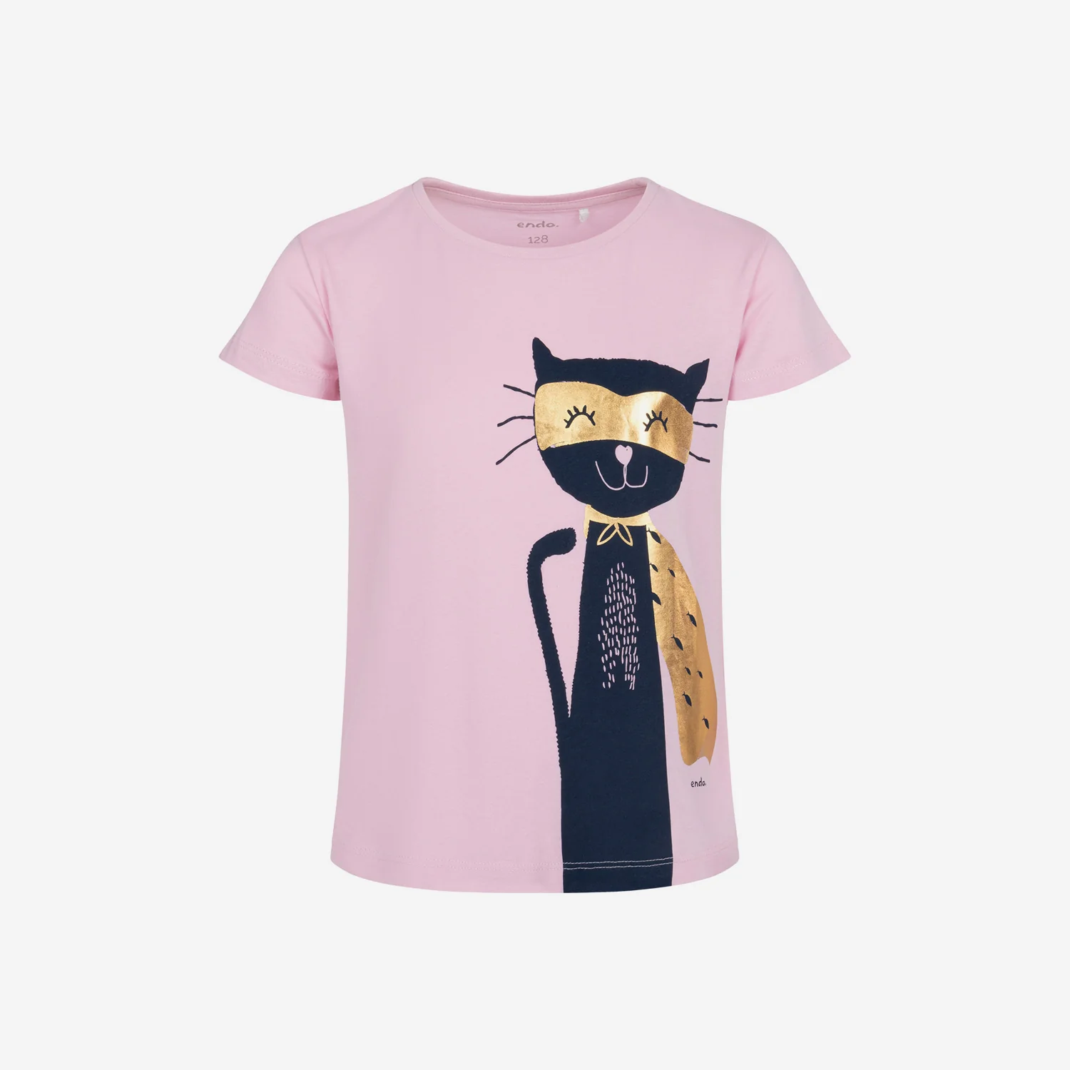 T-shirt z krótkim rękawem dla dziewczynki, z kotem, różowy 3-8 lat