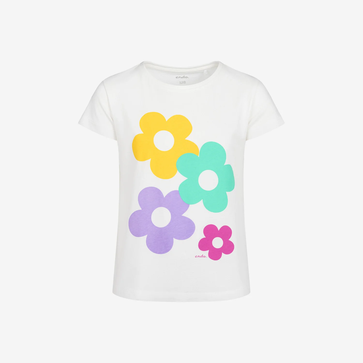 T-shirt z krótkim rękawem dla dziewczynki z kwiatami, biały 3-8 lat
