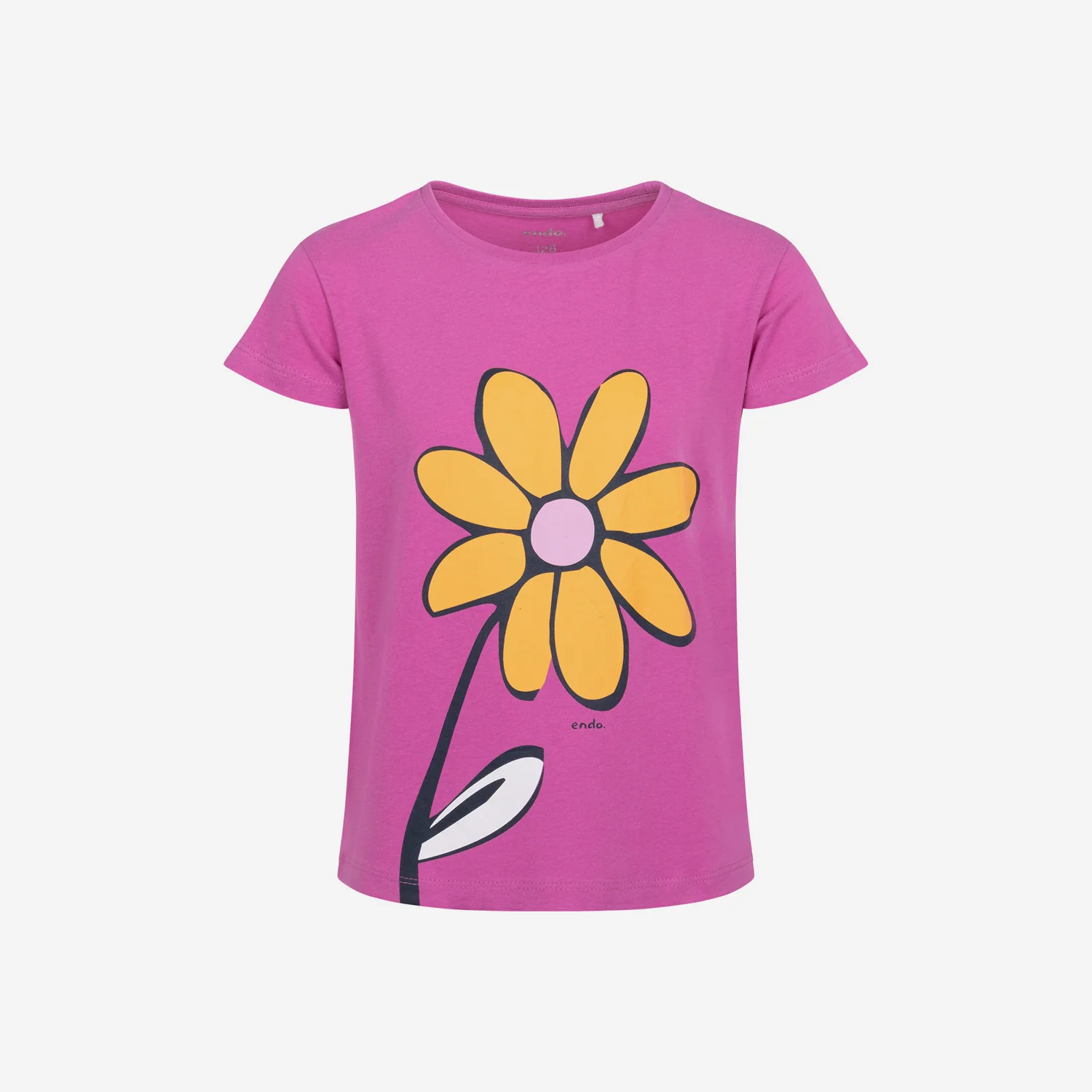 T-shirt z krótkim rękawem dla dziewczynki, z kwiatkiem, różowy 3-8 lat