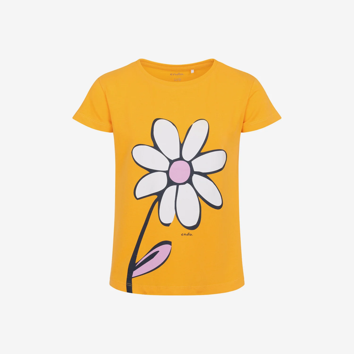 T-shirt z krótkim rękawem dla dziewczynki, z kwiatkiem, żółty 3-8 lat