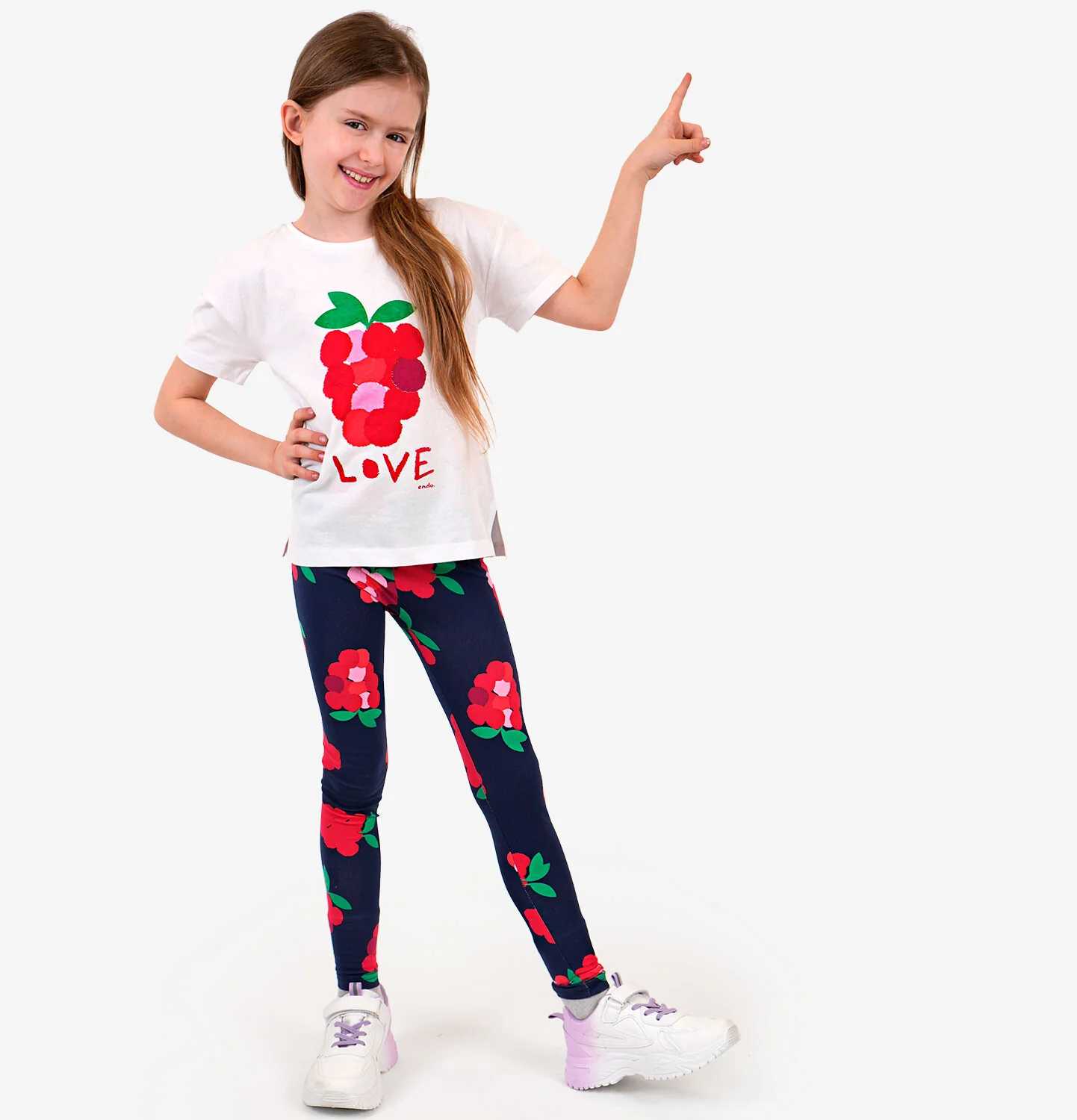 T-shirt z krótkim rękawem dla dziewczynki, z maliną, biały 9-13 lat - Image 3