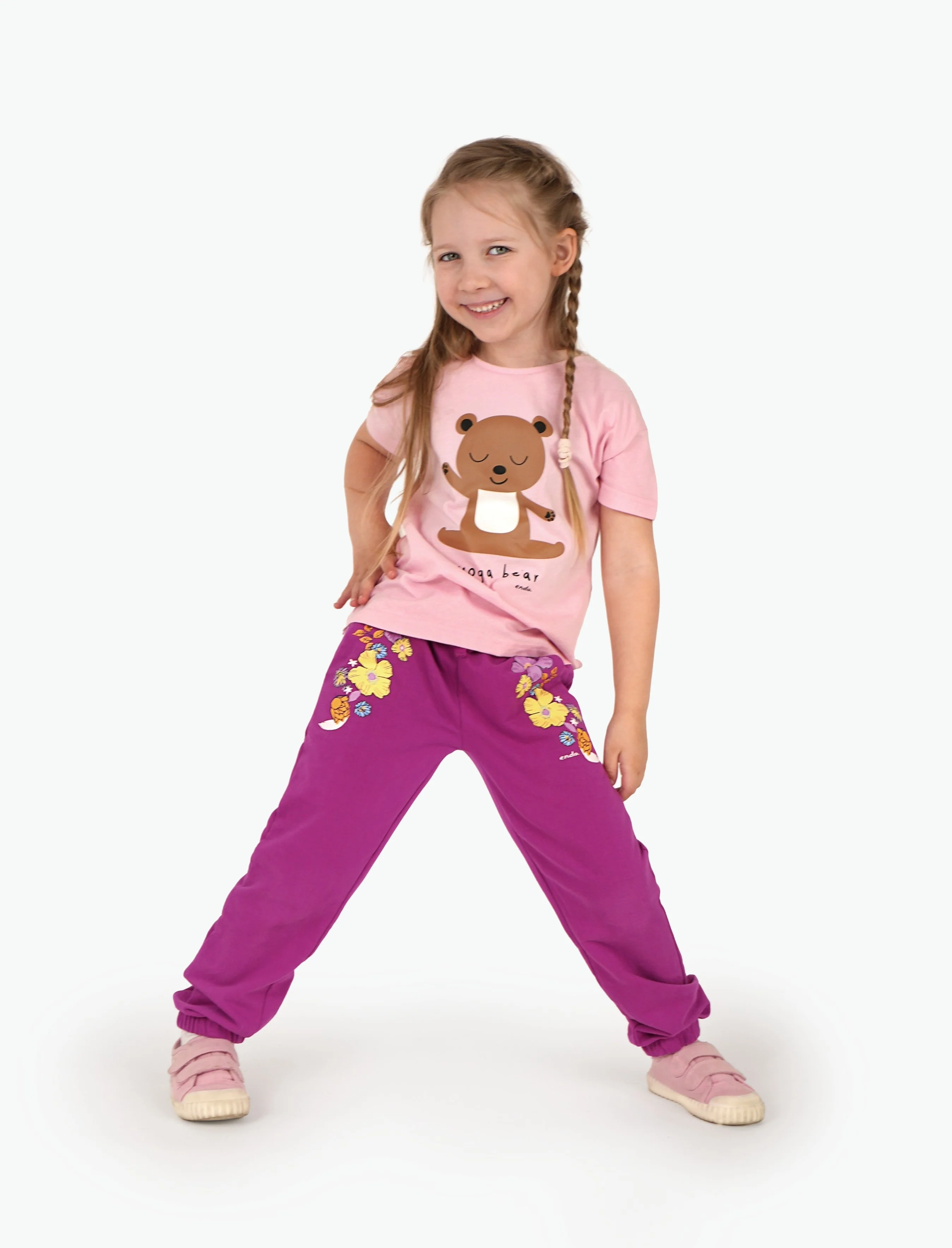 T-shirt z krótkim rękawem dla dziewczynki, z misiem, różowy 3-8 lat - Image 2