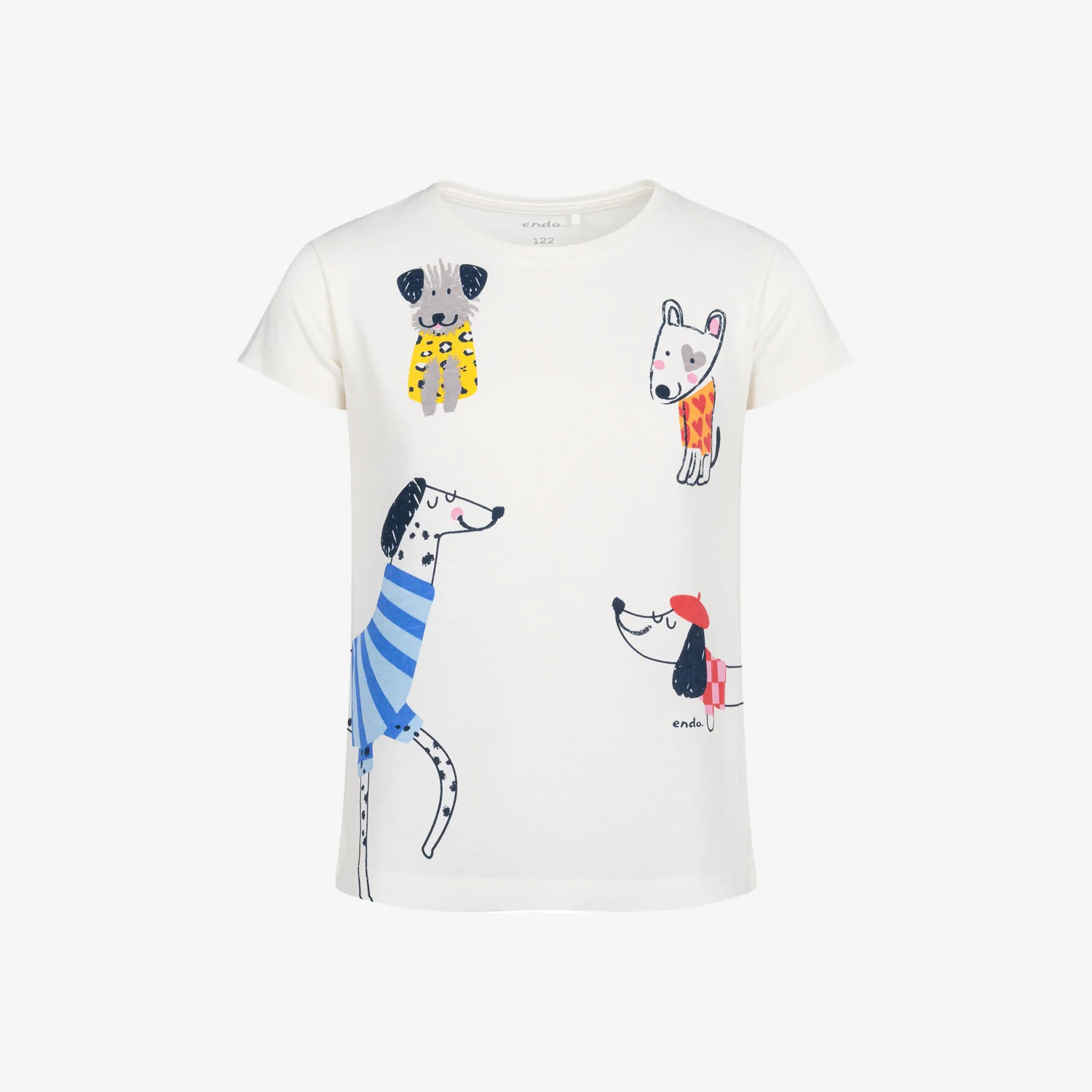 T-shirt z krótkim rękawem dla dziewczynki, z pieskami, biały 3-8 lat