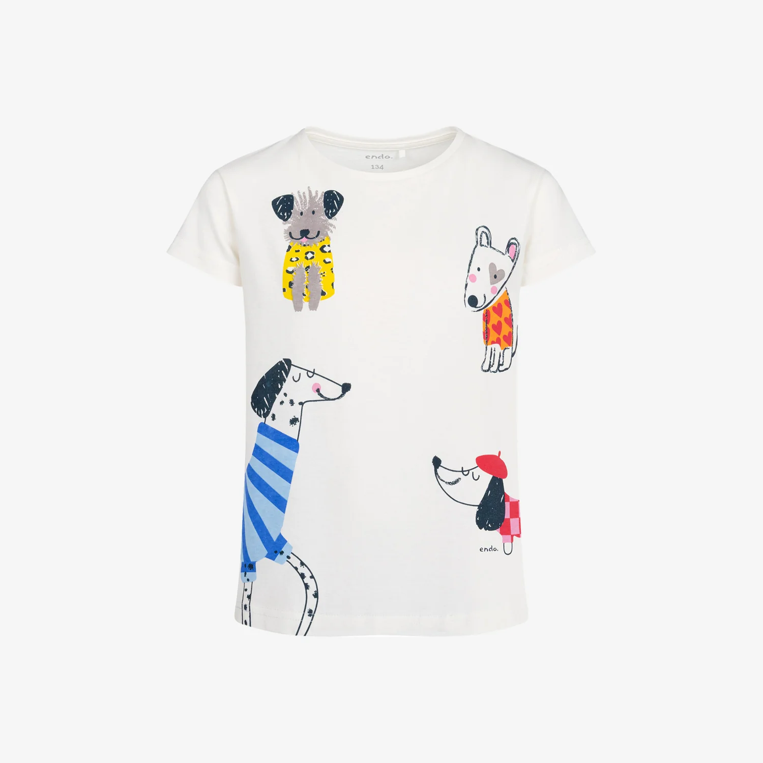 T-shirt z krótkim rękawem dla dziewczynki, z pieskami, biały 9-13 lat
