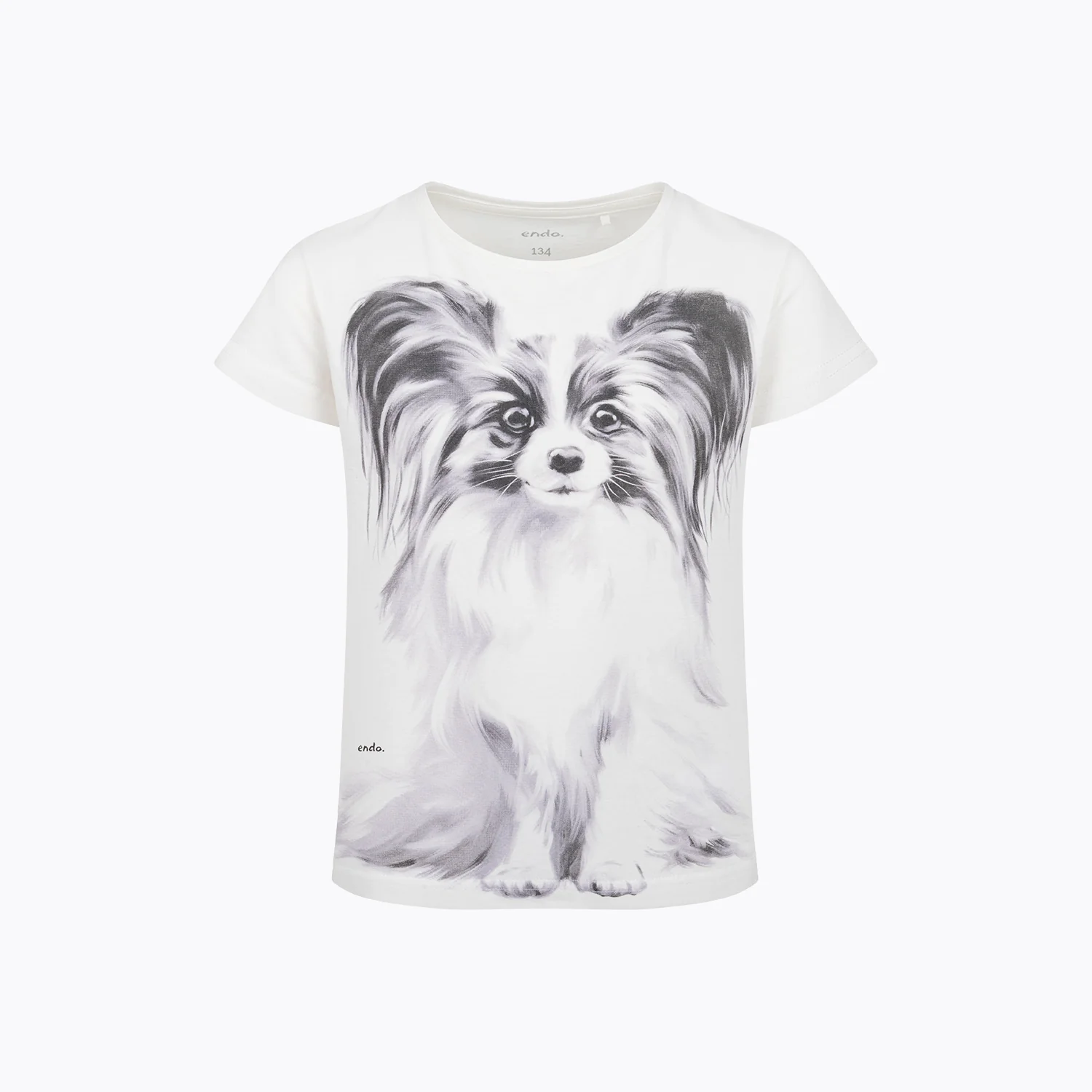 T-shirt z krótkim rękawem dla dziewczynki, z pieskiem, kremowy 3-8 lat
