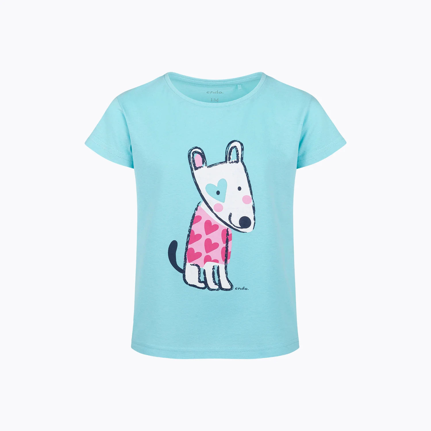T-shirt z krótkim rękawem dla dziewczynki, z pieskiem, niebieski 9-13 lat