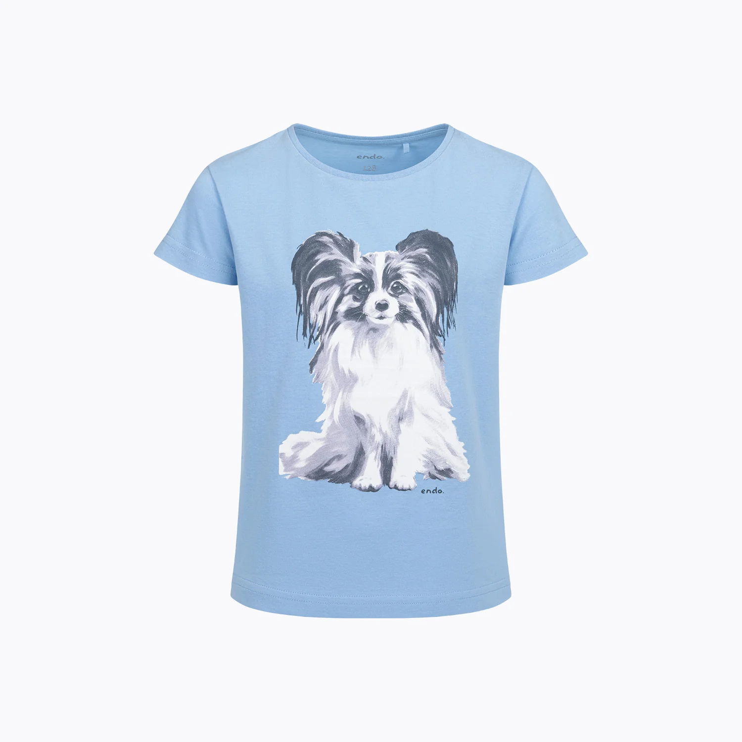 T-shirt z krótkim rękawem dla dziewczynki, z psem, niebieski 3-8 lat