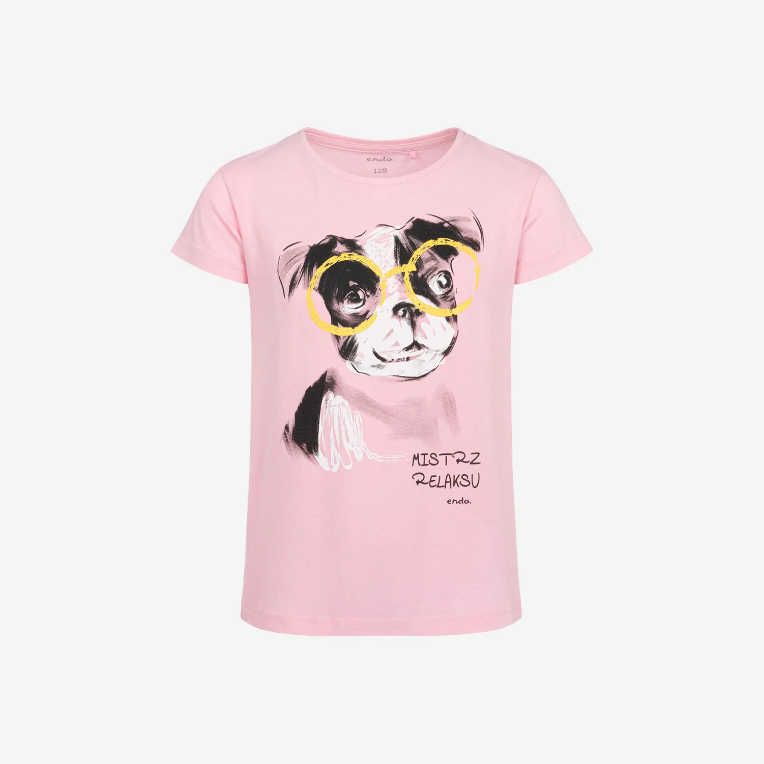 T-shirt z krótkim rękawem dla dziewczynki, z psem, różowy 3-8 lat