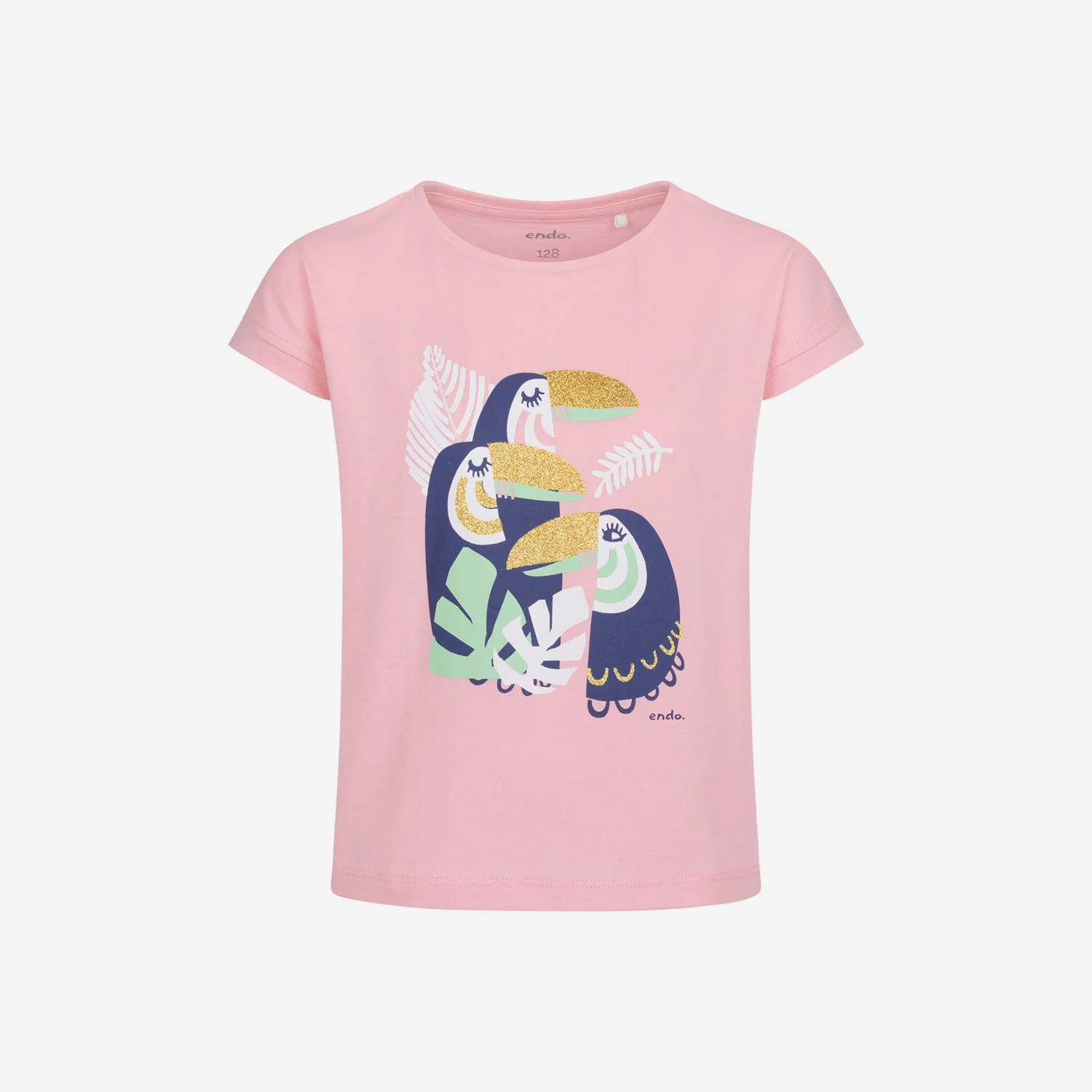 T-shirt z krótkim rękawem dla dziewczynki, z tukanami, różowy 3-8 lat
