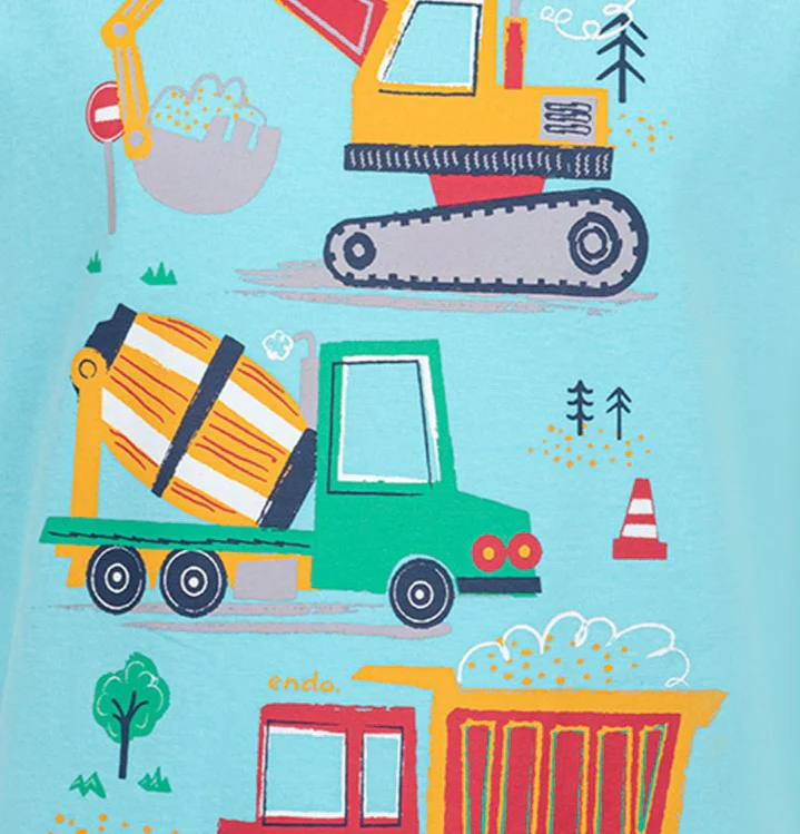 T-shirt z krótkim rękawem, z pojazdami budowlanymi, niebieski 2-8 lat - Image 3